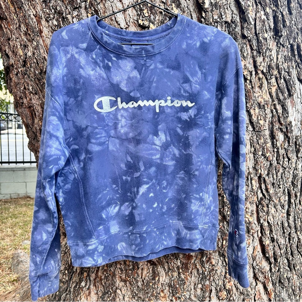 Women Champion Sweatshirt Blue Navy Tie-Dye Crewneck Sz:M